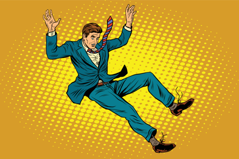 Drawing of a man falling freely under the effect of gravity