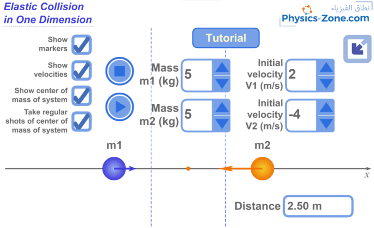 One-dimensional elastic collision simulation