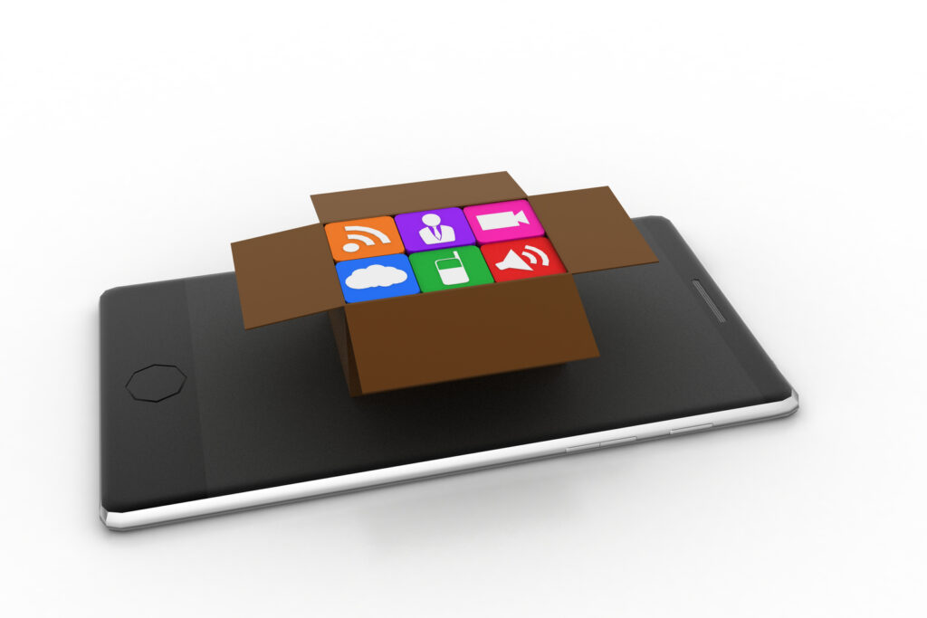 Mobile tablet with a box of app icons representing strategic integration of technology in education