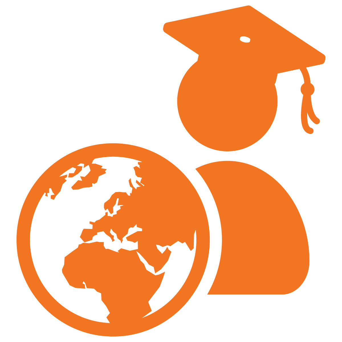 Online learner with graduation cap and globe icon representing PZ e-Learning Moodle platform